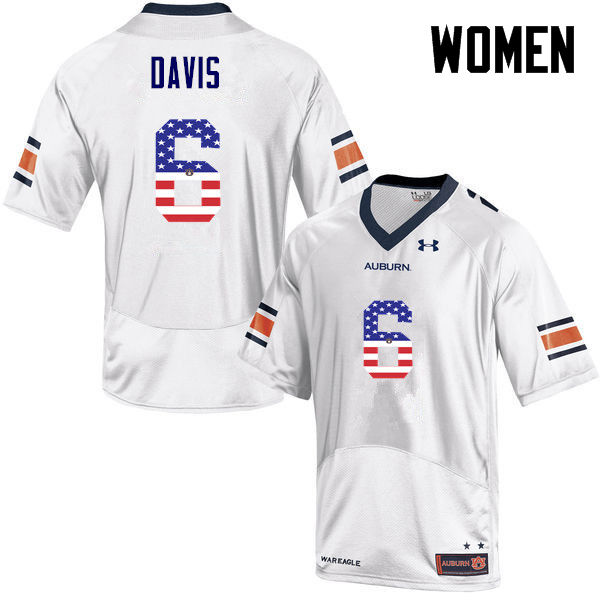 Women's Auburn Tigers #6 Carlton Davis USA Flag Fashion White College Stitched Football Jersey